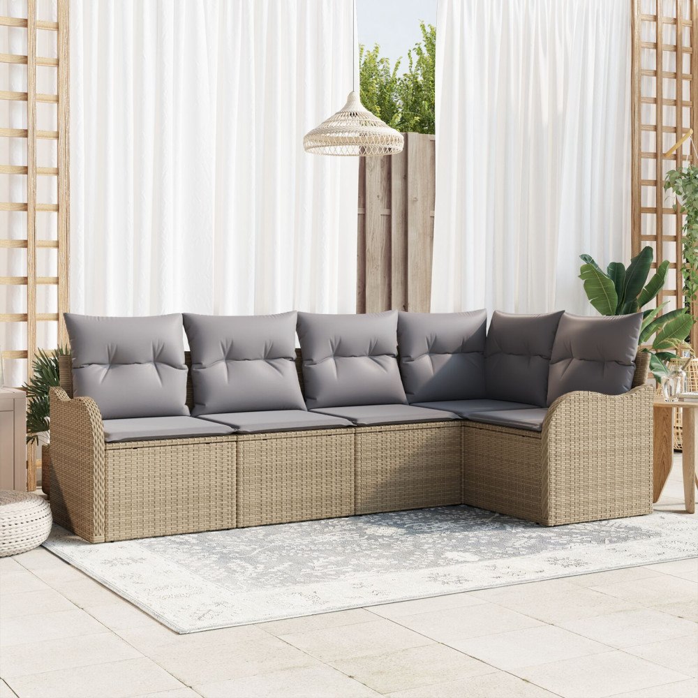 vidaXL Trädgårdsoffset 5 st Beige konstrotting