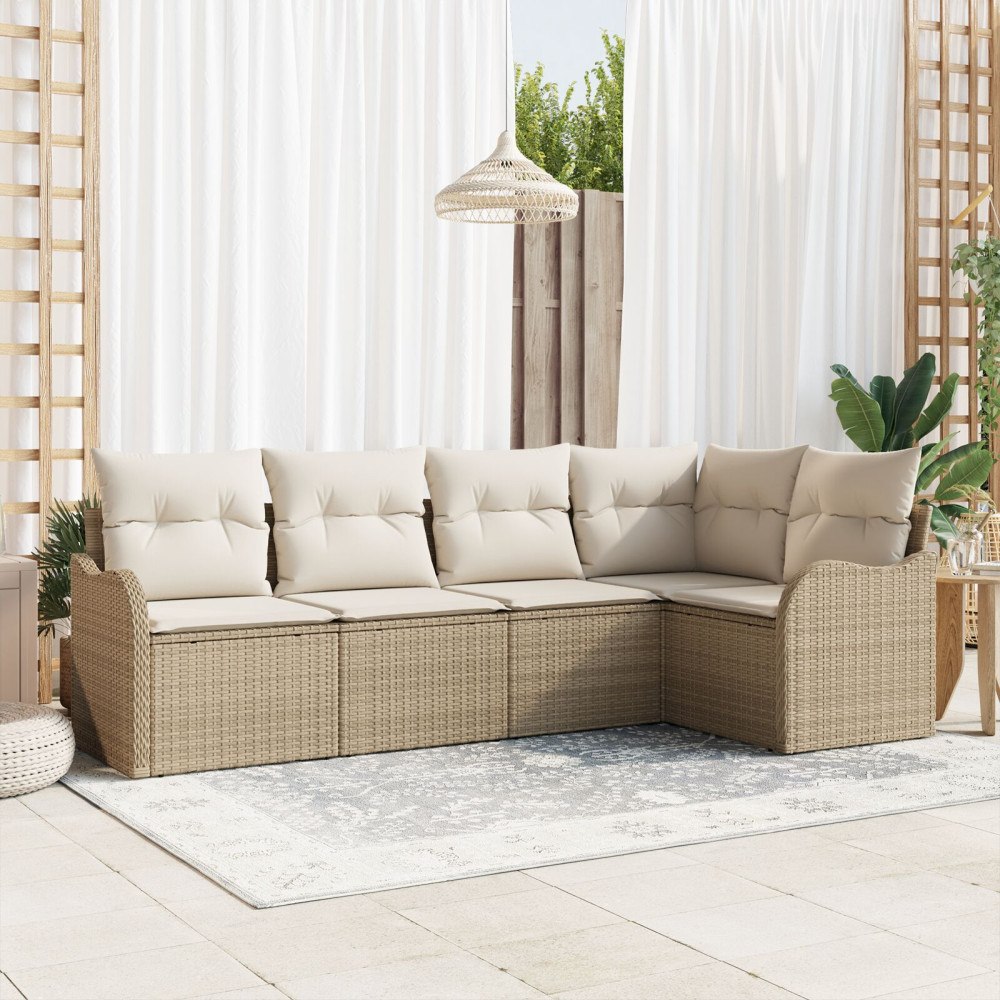 vidaXL Trädgårdsoffset 5 st Beige konstrotting