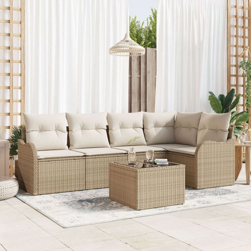 vidaXL Trädgårdsoffset 6 st Beige konstrotting