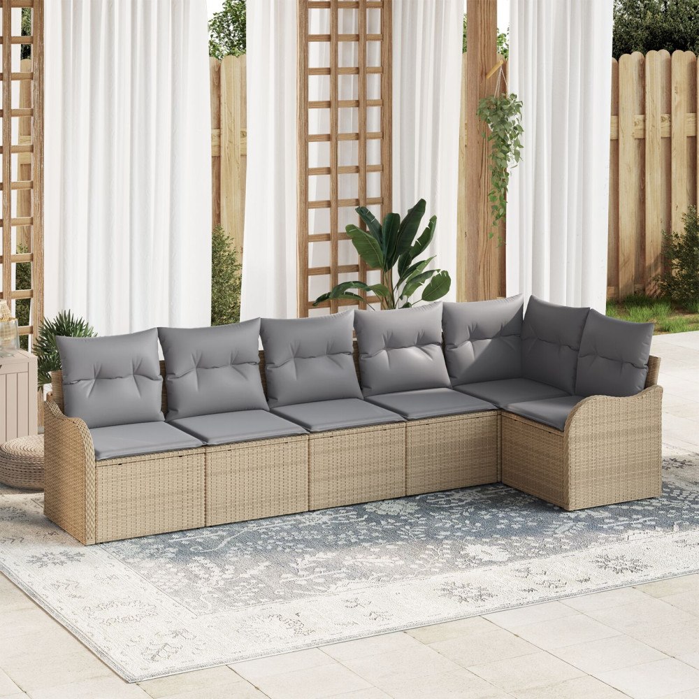 vidaXL Trädgårdsoffset 6 st Beige konstrotting