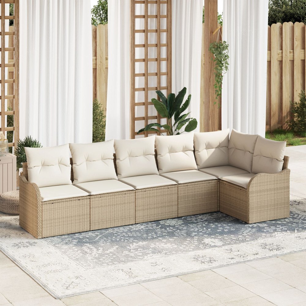 vidaXL 6-delars trädgårdsoffset med kuddar beige poly-rotting