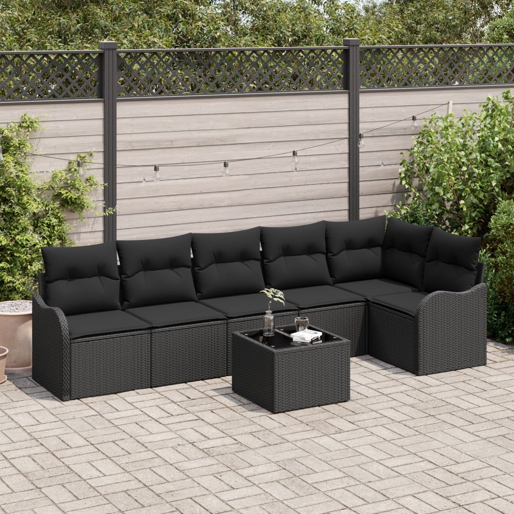 vidaXL Trädgårdsoffset 7 st Beige konstrotting