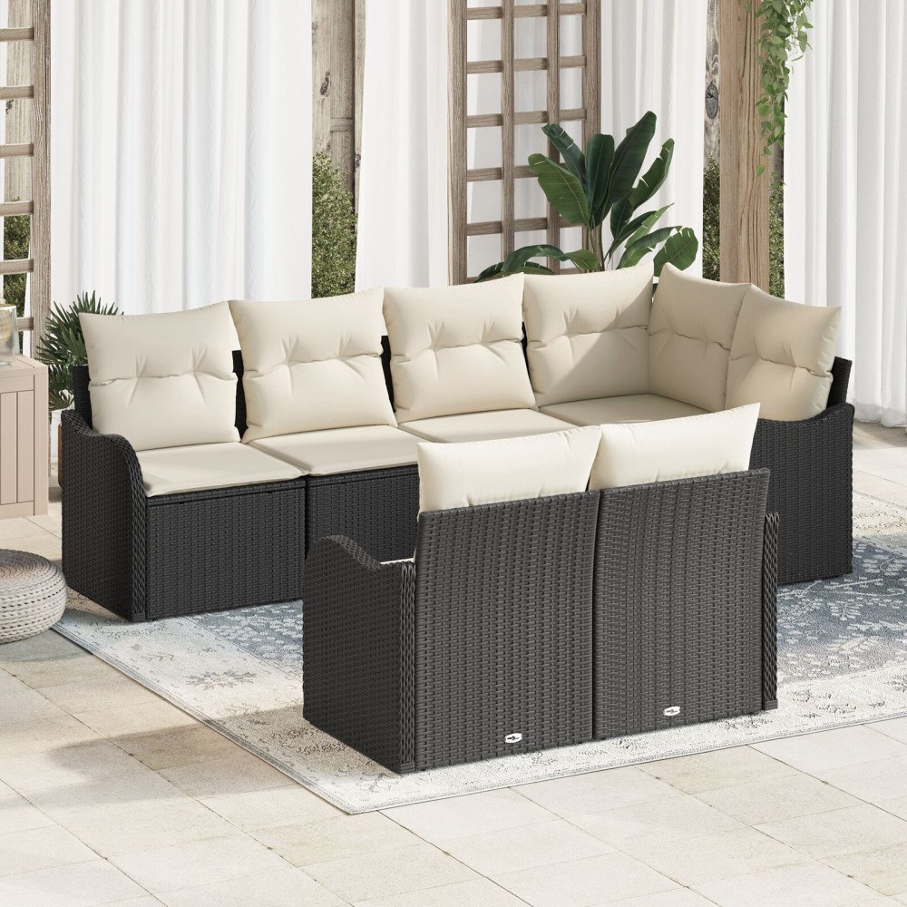 vidaXL Trädgårdsoffset 7 st Svart Poly rattan