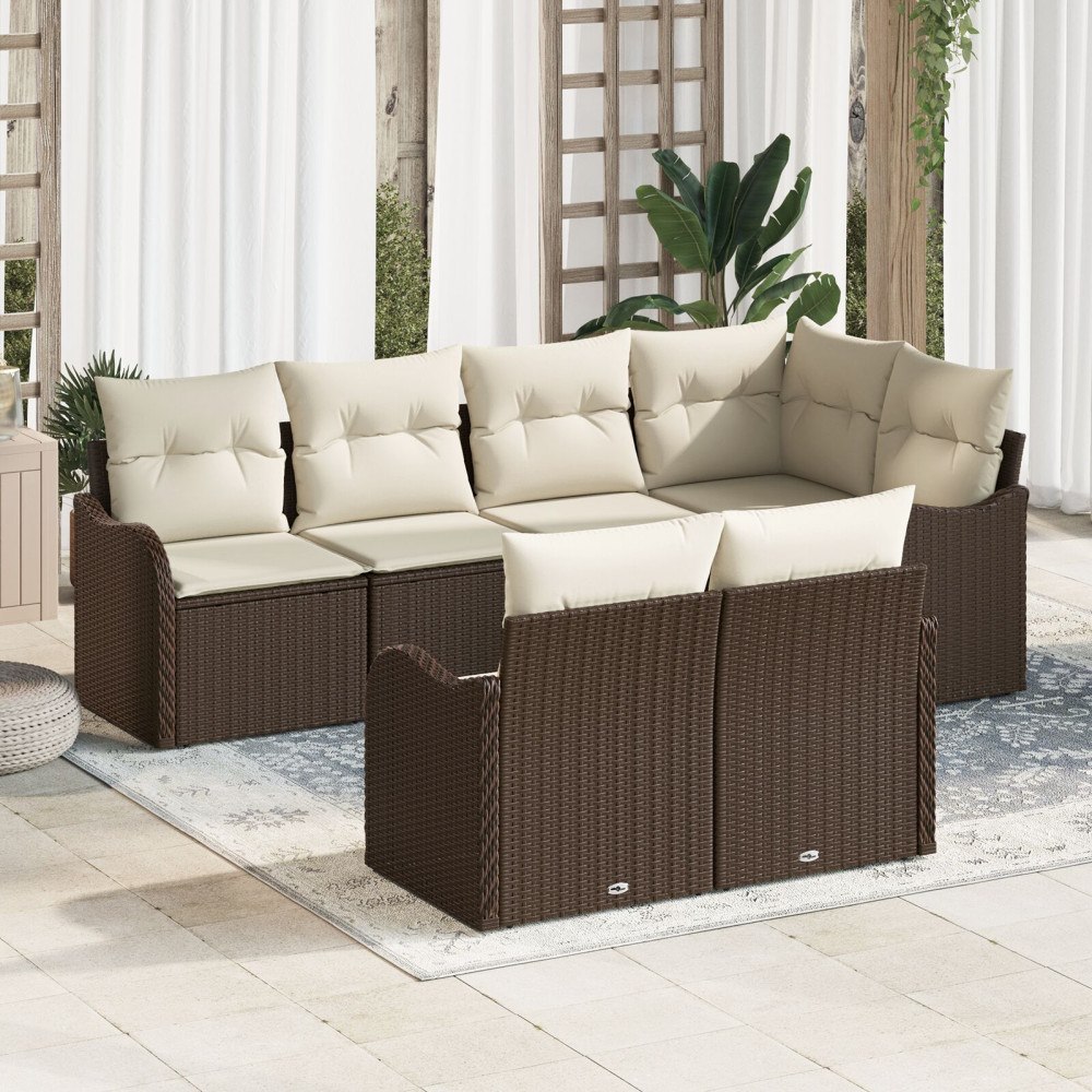 vidaXL Trädgårdsoffset 7 st Brun Poly rattan