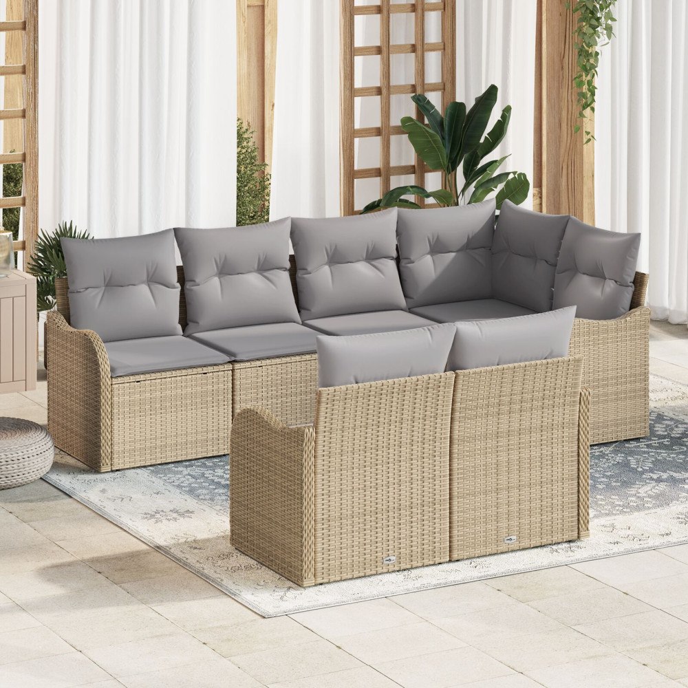 vidaXL Trädgårdsoffset 7 st Beige Poly rattan