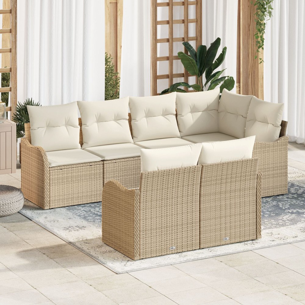 vidaXL Trädgårdsoffset 7 st Beige Poly rattan