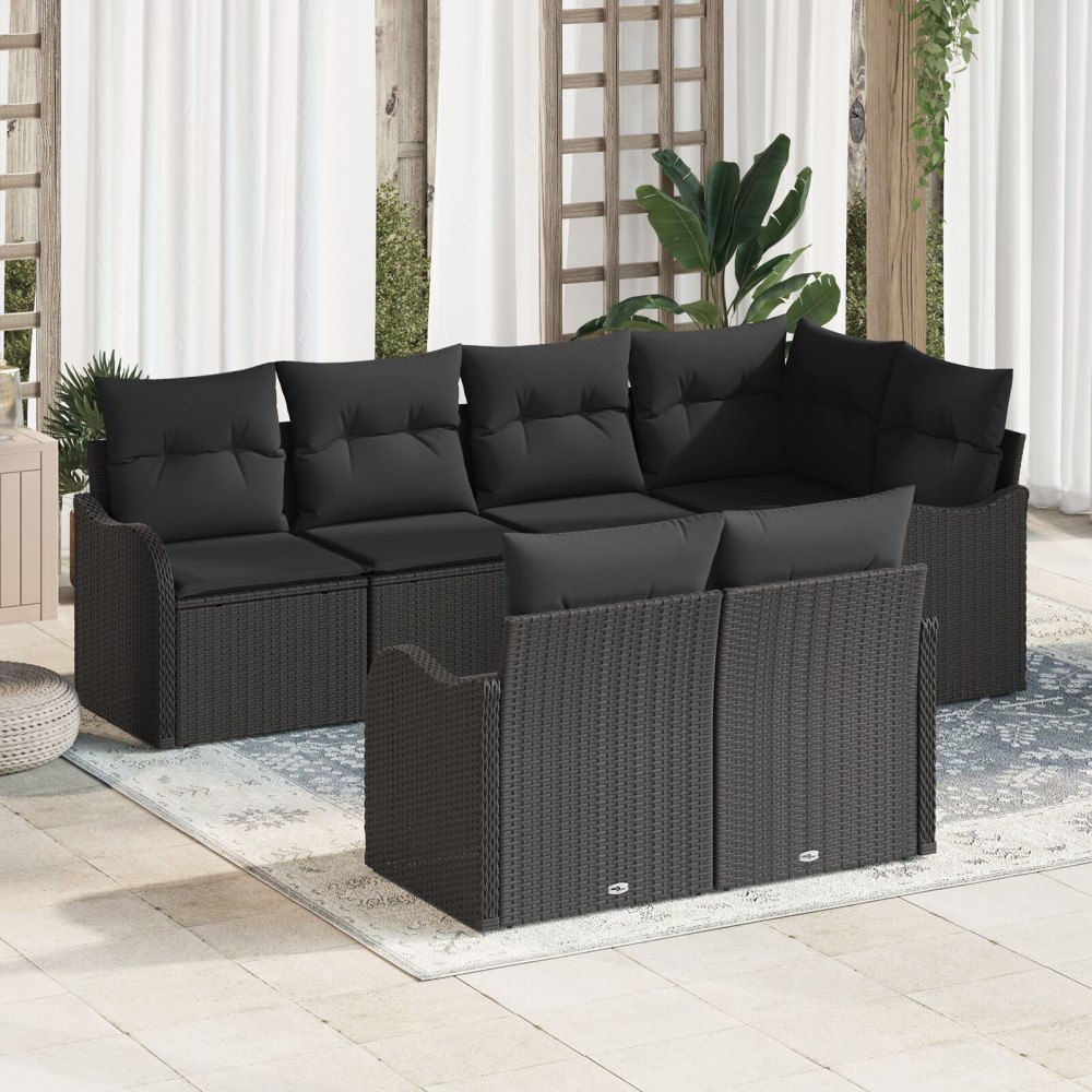vidaXL Trädgårdsoffset 7 st Svart Poly rattan