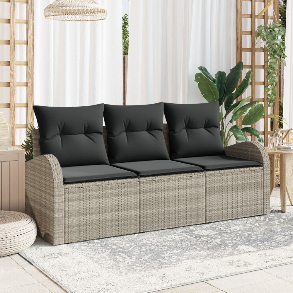 vidaXL Trädgårdsoffset 3 st Ljusgrå Poly rattan