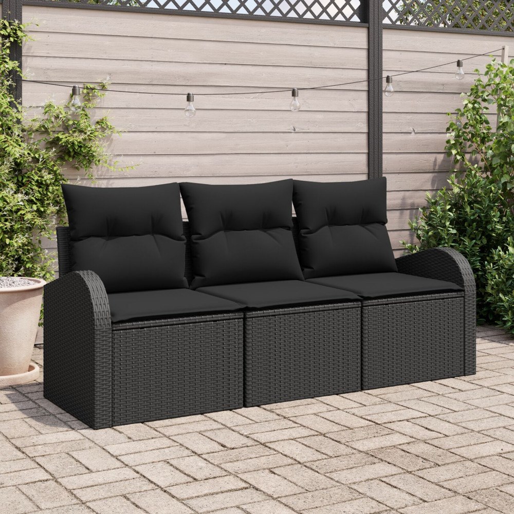 vidaXL Trädgårdsoffset 3 st Svart Poly rattan