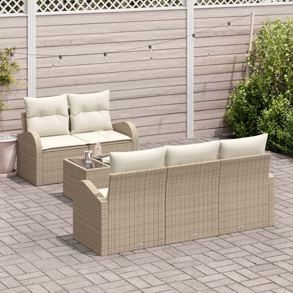 vidaXL 6-delars Trädgårdsoffset med Kuddar Beige Poly-Rotting