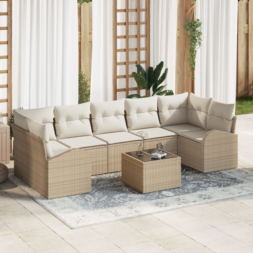 vidaXL Trädgårdsoffset 8 st 7-Antal sittplatser Beige och gräddfärgad