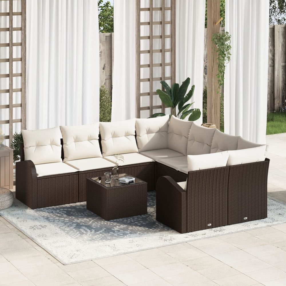 vidaXL Soffset 9 st 8-Antal sittplatser Brun och Kräm konstrotting