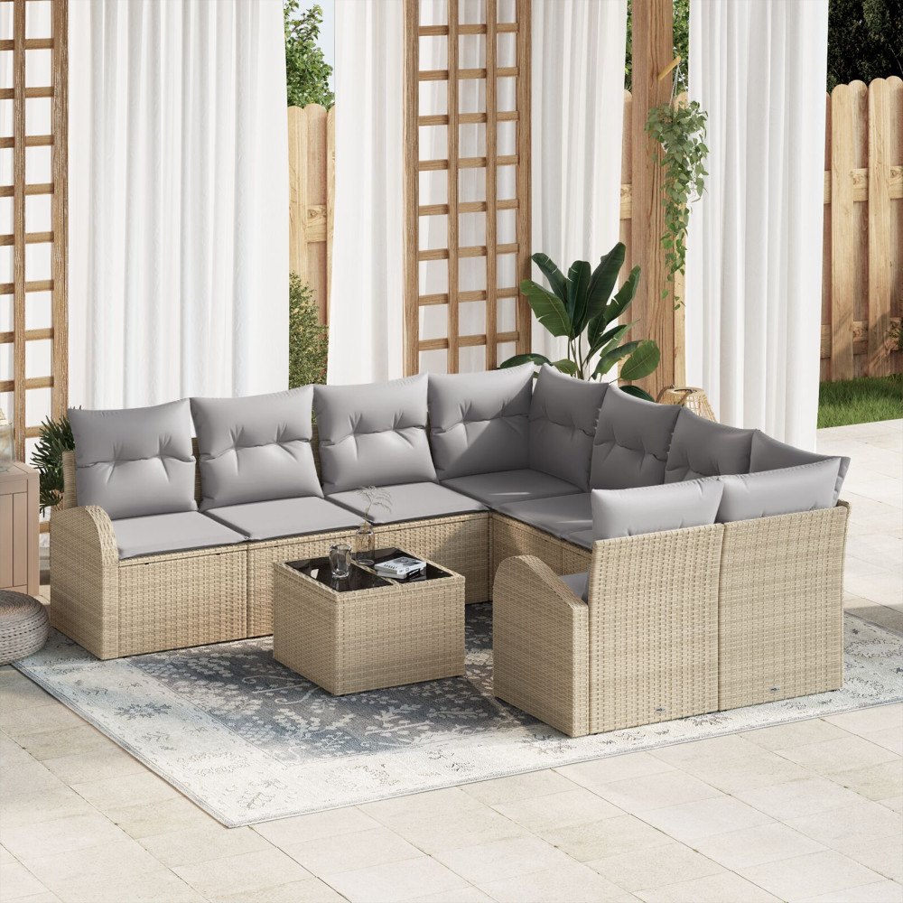 vidaXL Soffset 9 st 8-Antal sittplatser Beige och Grå konstrotting