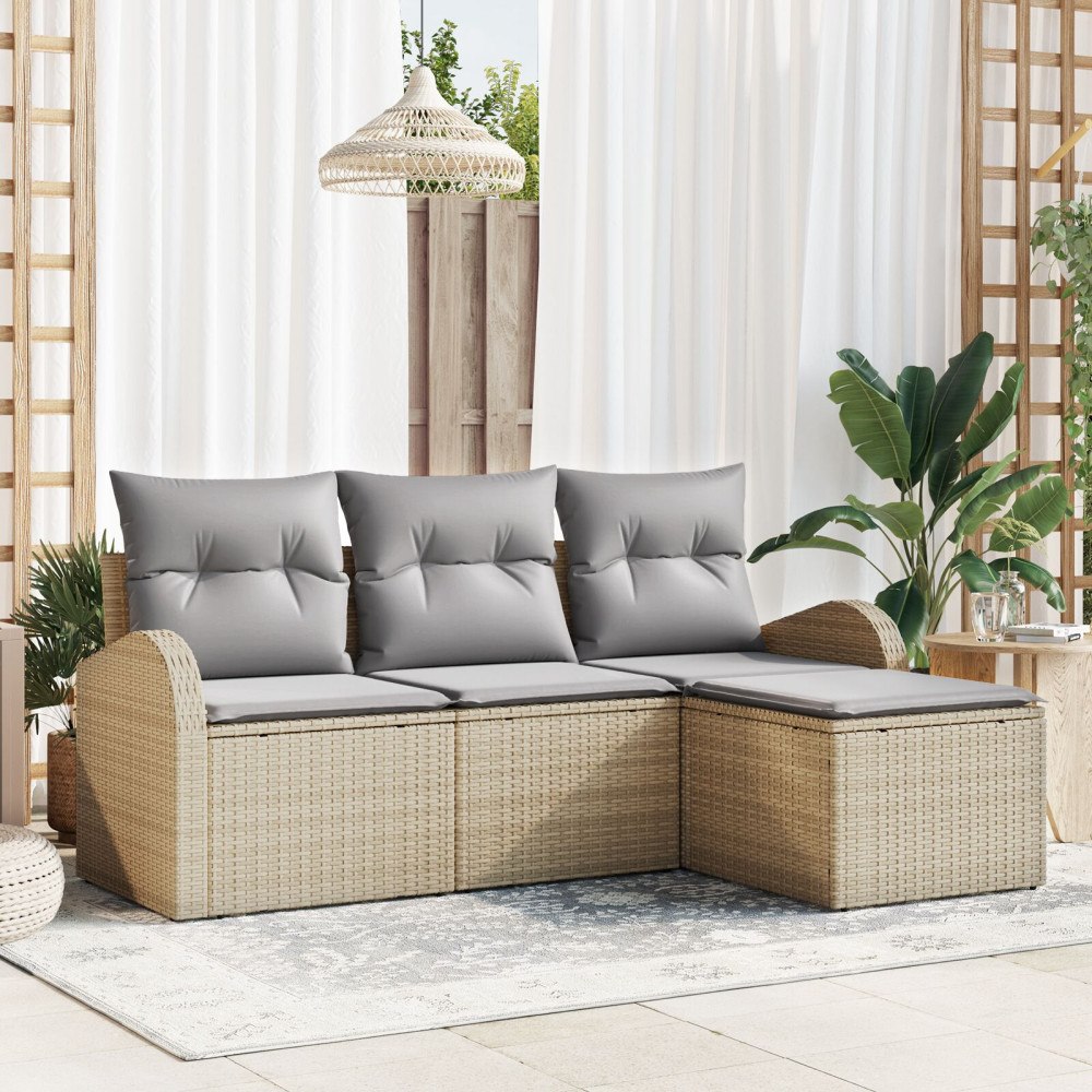 vidaXL Soffset 4 st Beige och Ljusgrå konstrotting