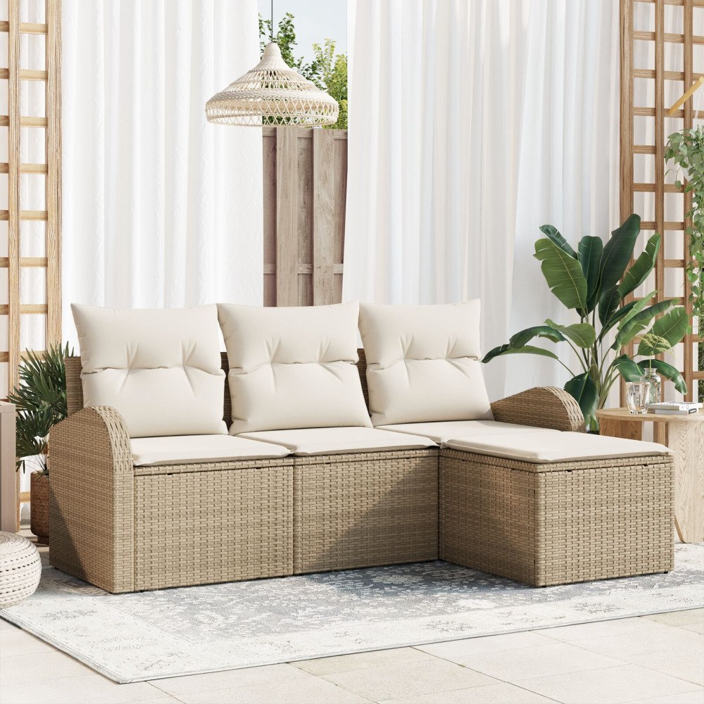 vidaXL 4-delars Trädgårdsoffa Set med kuddar Beige Poly Rotting