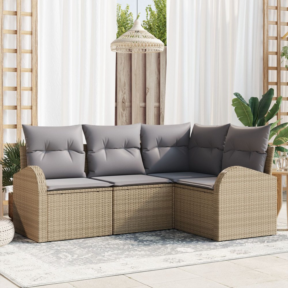 vidaXL Trädgårdsoffset 4 st Beige och Ljusgrå konstrotting
