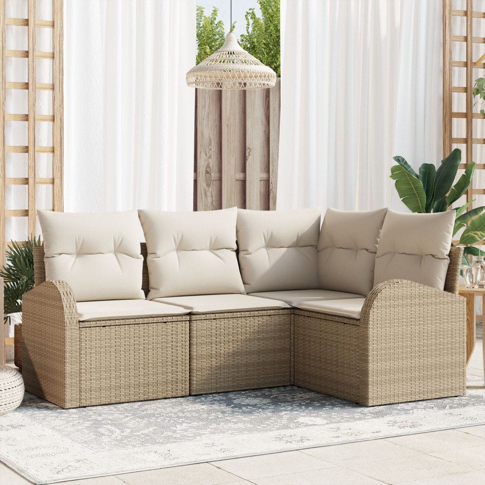 vidaXL 4-delars trädgårdsofa set med kuddar beige poly rotting