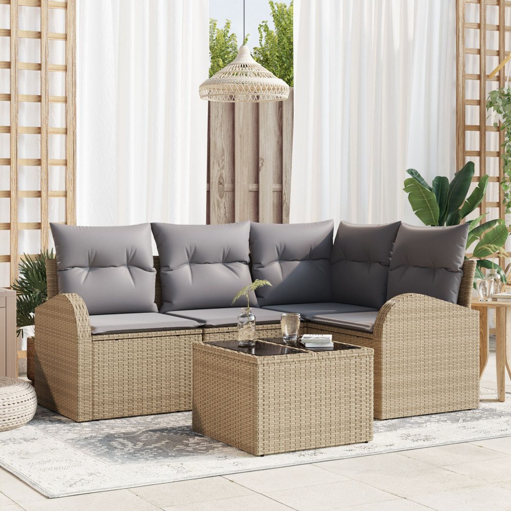 vidaXL Trädgårdsoffset 5 st Beige och ljusgrå konstrotting
