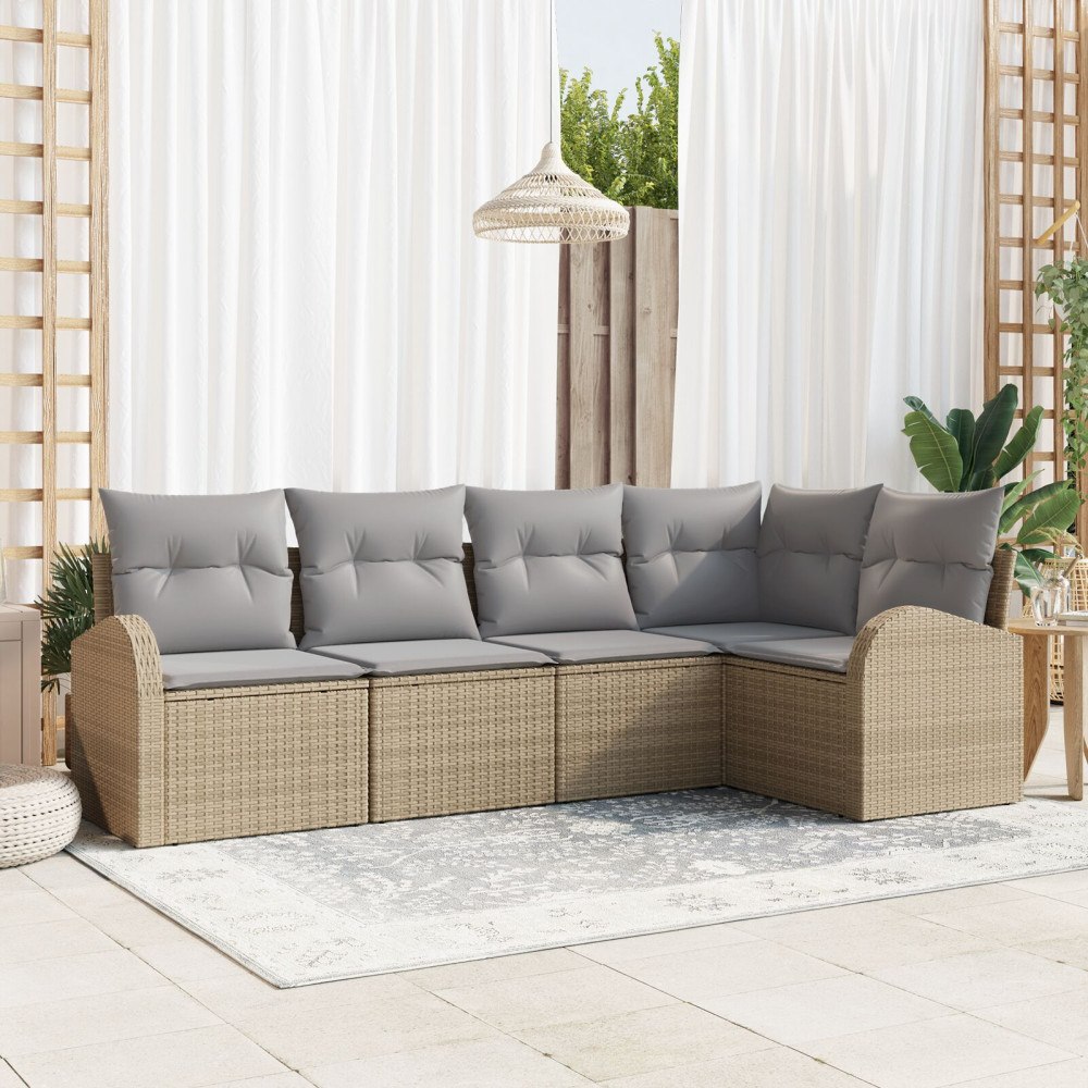 vidaXL Trädgårdsoffset 5 st Beige och Ljusgrå konstrotting