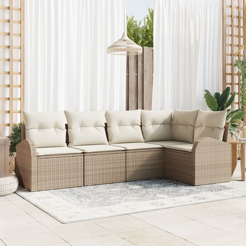 vidaXL Trädgårdsoffset 5 st Beige och vit konstrotting