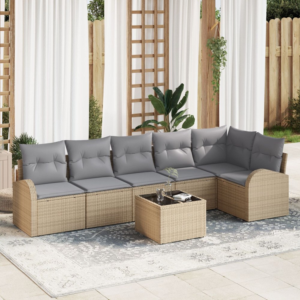 vidaXL Trädgårdsoffset 7 st Beige och ljusgrå konstrotting