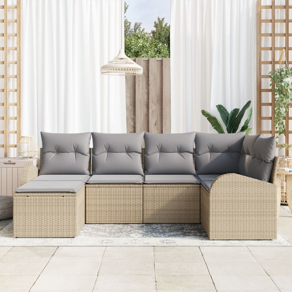 vidaXL Soffset 6 st Beige och ljusgrå konstrotting