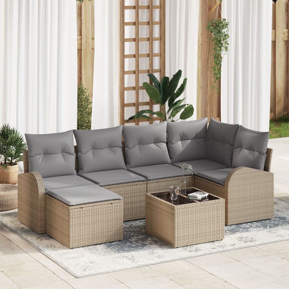 vidaXL Soffset 7 st Beige och ljusgrå konstrotting