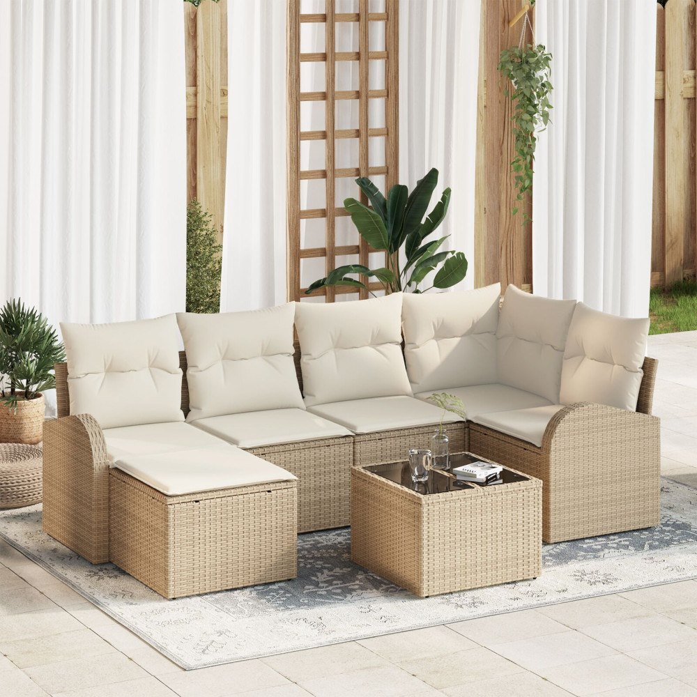 vidaXL Soffset 7 st Beige och vit konstrotting