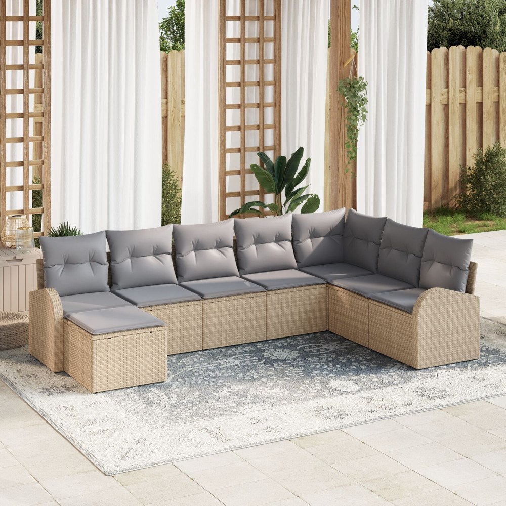 vidaXL Soffset 8 st Beige och ljusgrå konstrotting