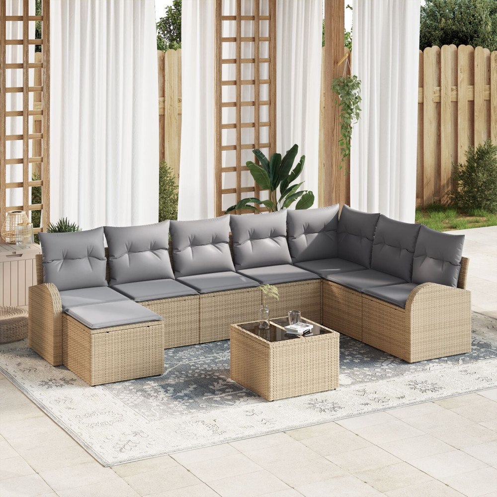 vidaXL Soffset 9 st Beige och ljusgrå konstrotting