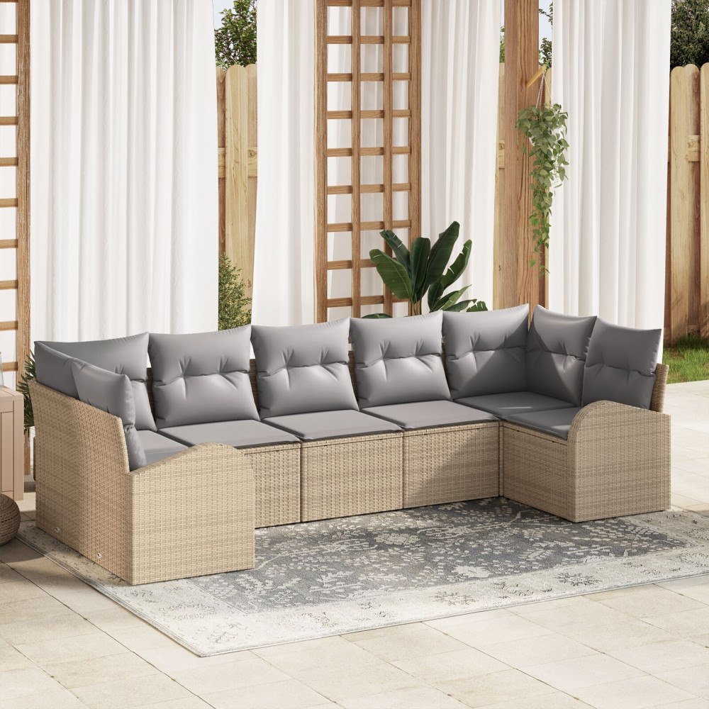 vidaXL Trädgårdsoffset 7 st Beige och Ljusgrå konstrotting