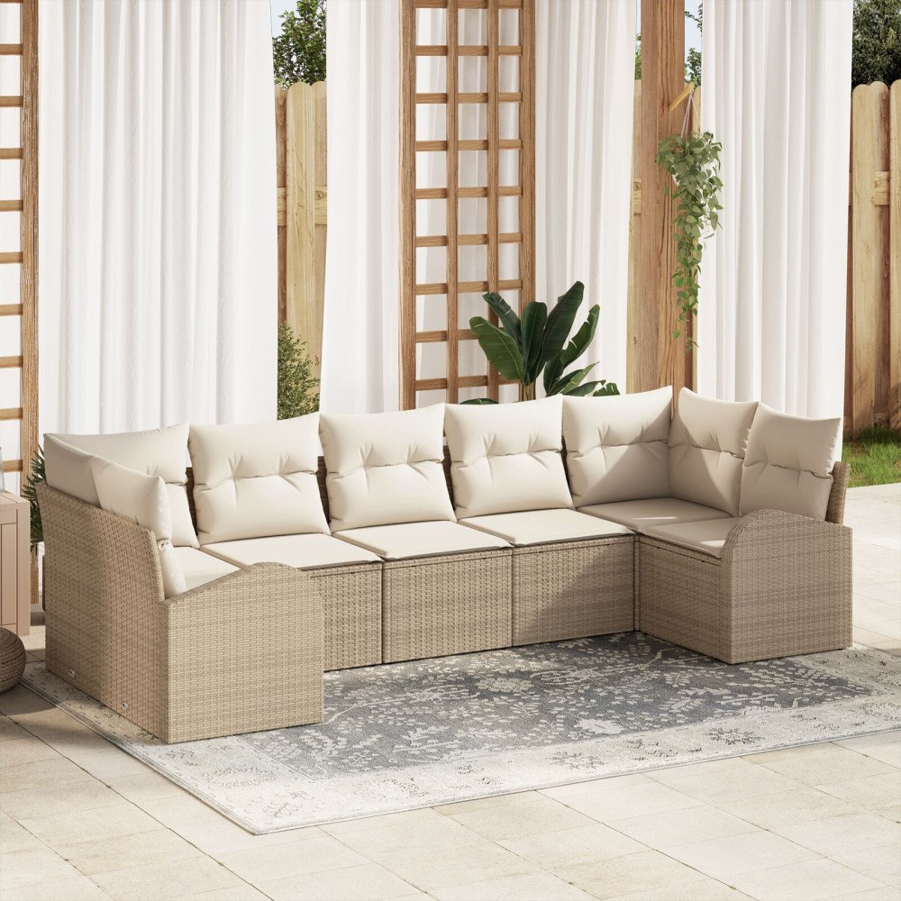 vidaXL Trädgårdsoffset 7 st Beige och vit konstrotting