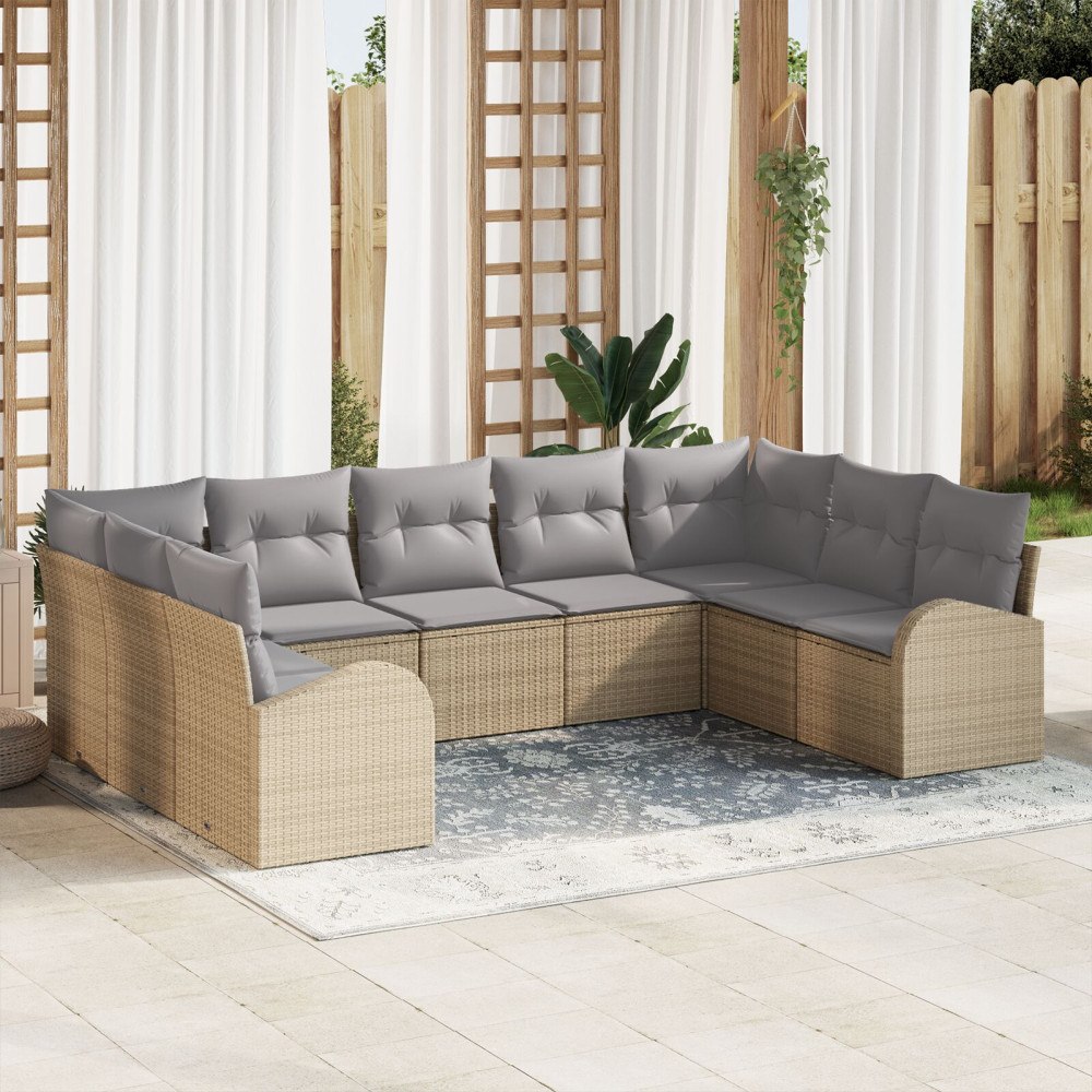 vidaXL Trädgårdsoffset 9 st Beige och Ljusgrå konstrotting
