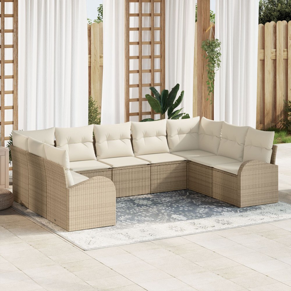 vidaXL 9 Delar Trädgårdssoffgrupp med Kuddar Beige Poly Rottning