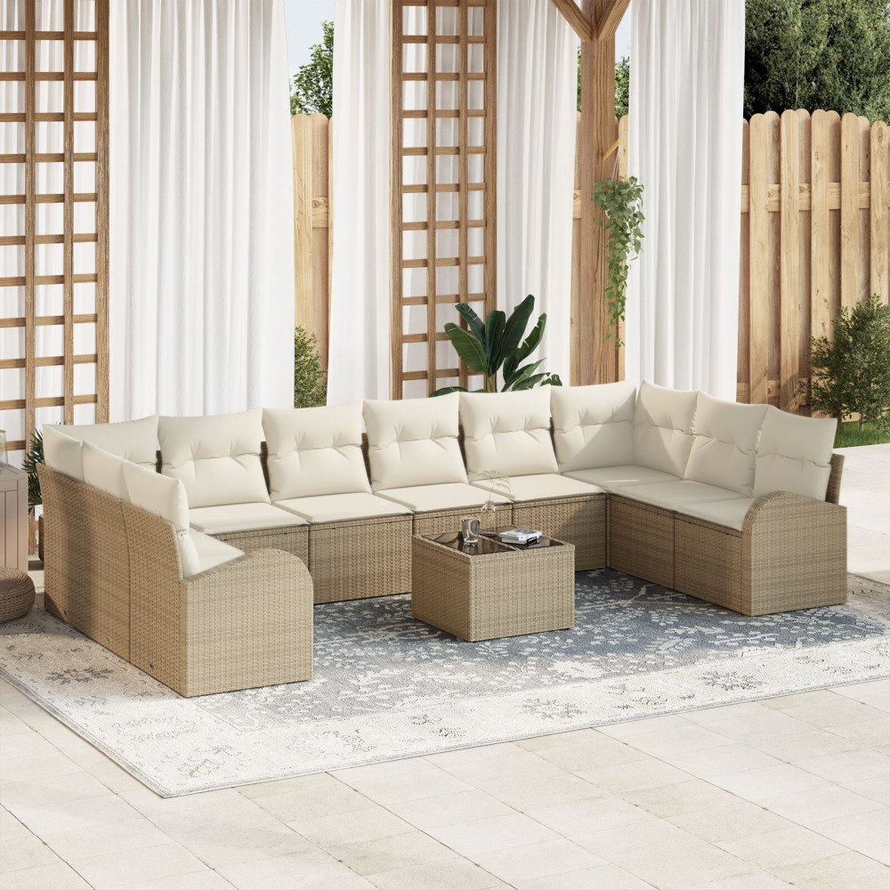 vidaXL Trädgårdsoffset 11 st Beige och gräddfärgad konstrotting