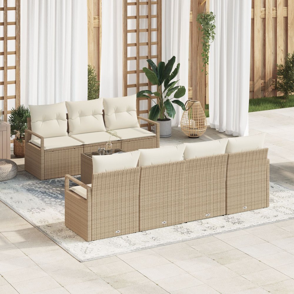 vidaXL Trädgårdsoffset 8 st 7-Antal sittplatser Beige och gräddfärgad