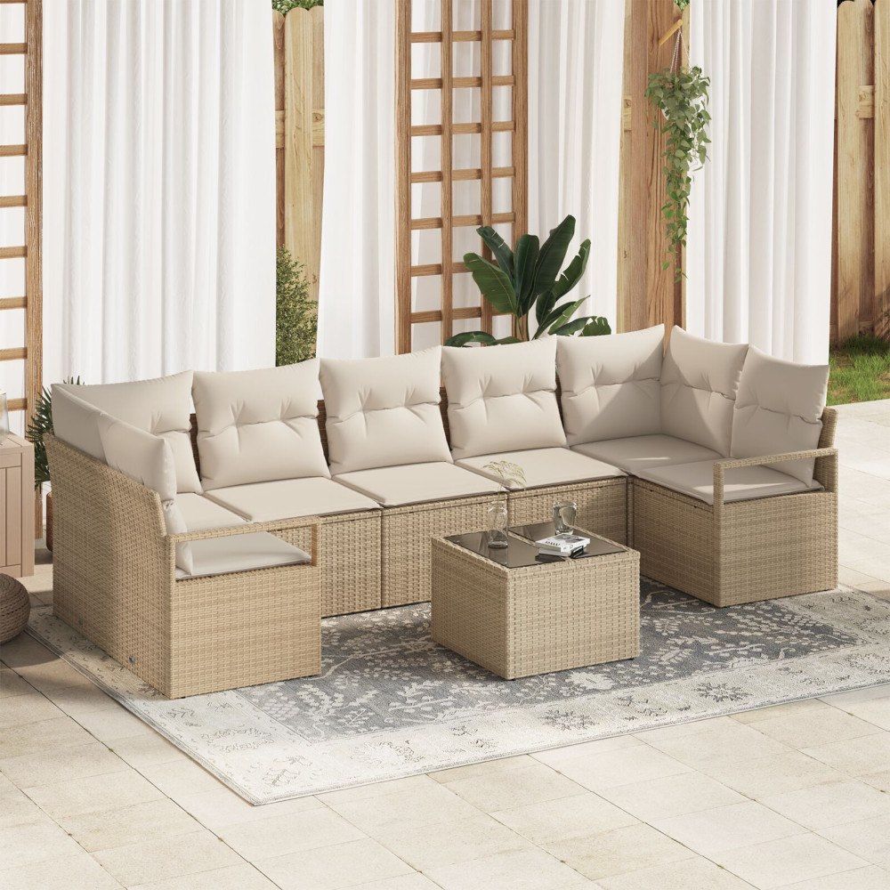vidaXL Trädgårdsoffset 8 st 7-Antal sittplatser Beige och gräddfärgad