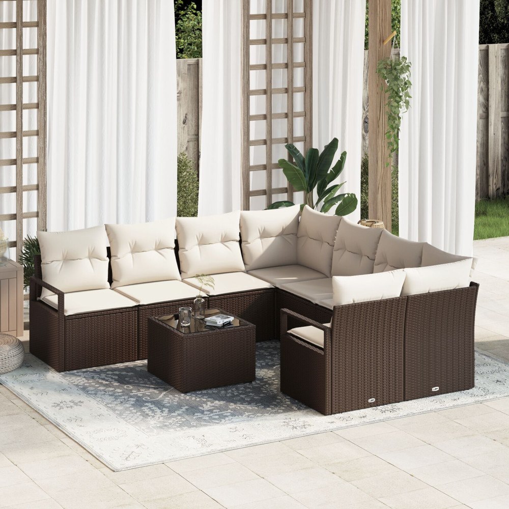vidaXL Soffset 9 st 8-Antal sittplatser Brun och Kräm konstrotting