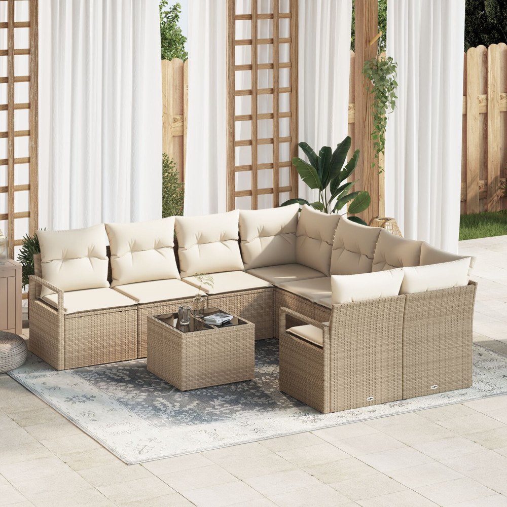 vidaXL Soffset 9 st 8-Antal sittplatser Beige och gräddfärgad