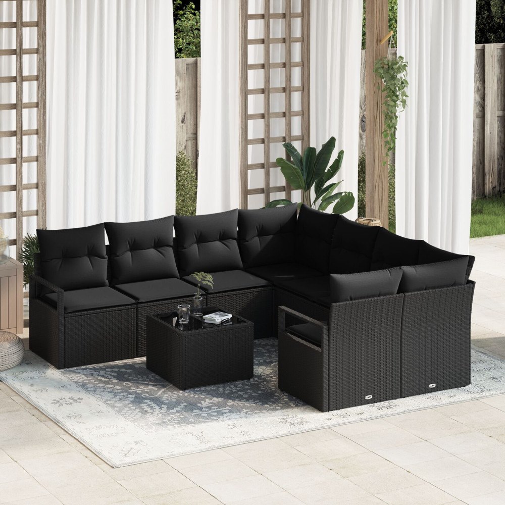 vidaXL Soffset 9 st 8-Antal sittplatser Svart konstrotting