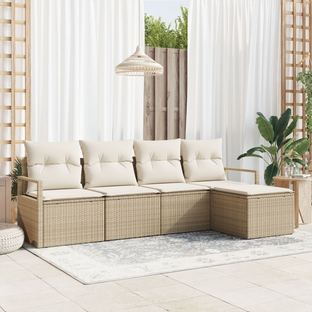 vidaXL 5-delat trädgårdssoffa set med kuddar beige poly rotting