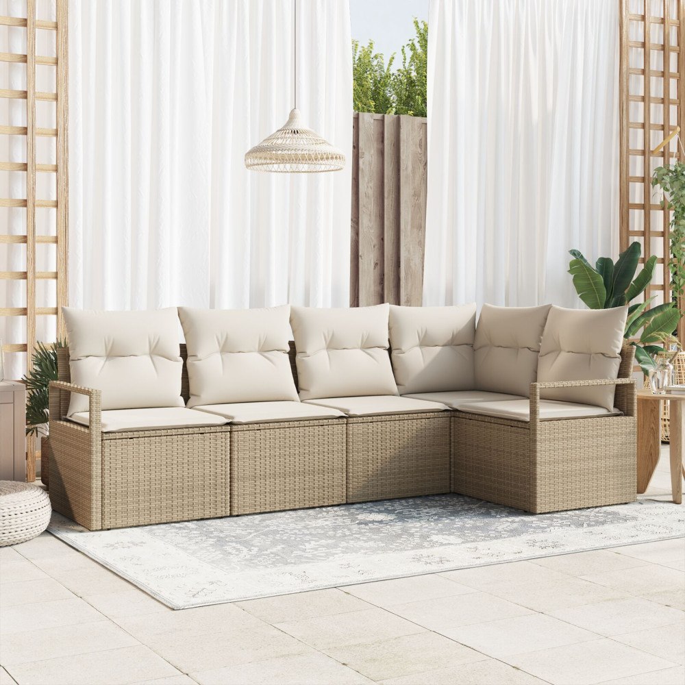 vidaXL Trädgårdsoffset 5 st Beige och vit konstrotting