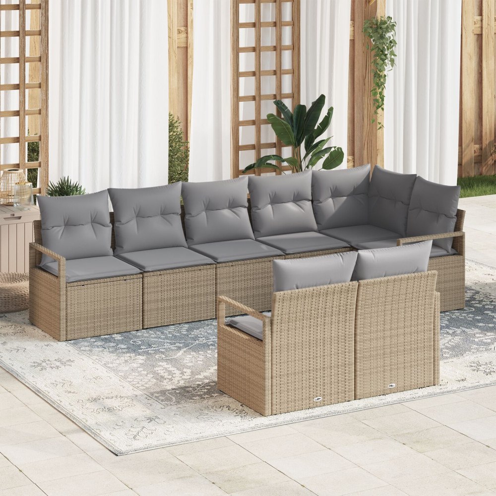 vidaXL 8-delat trädgårdsoffset med dynor beige poly rattan