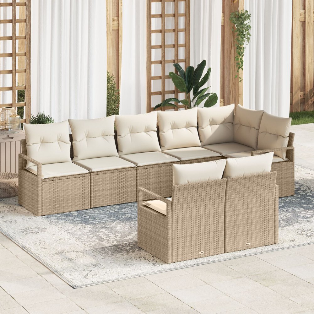 vidaXL 8 Delars Trädgårdsoffset med Kuddar Beige Poly Rattan