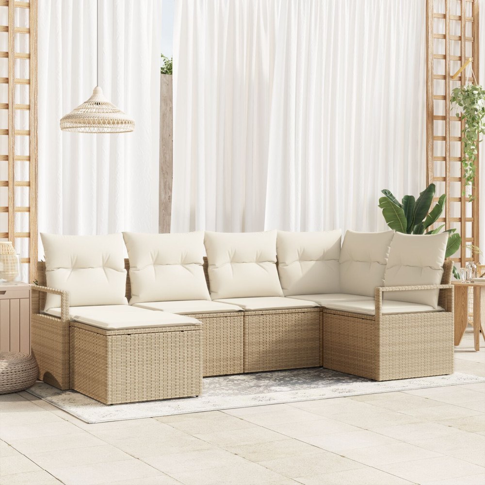 vidaXL Soffset 6 st Beige och gräddfärgad konstrotting