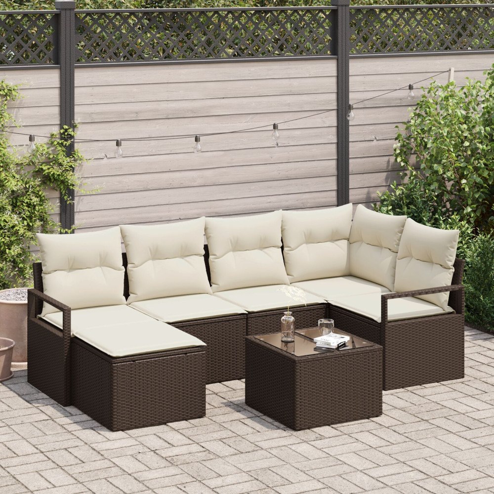 vidaXL Soffset 7 st Brun och Kräm konstrotting