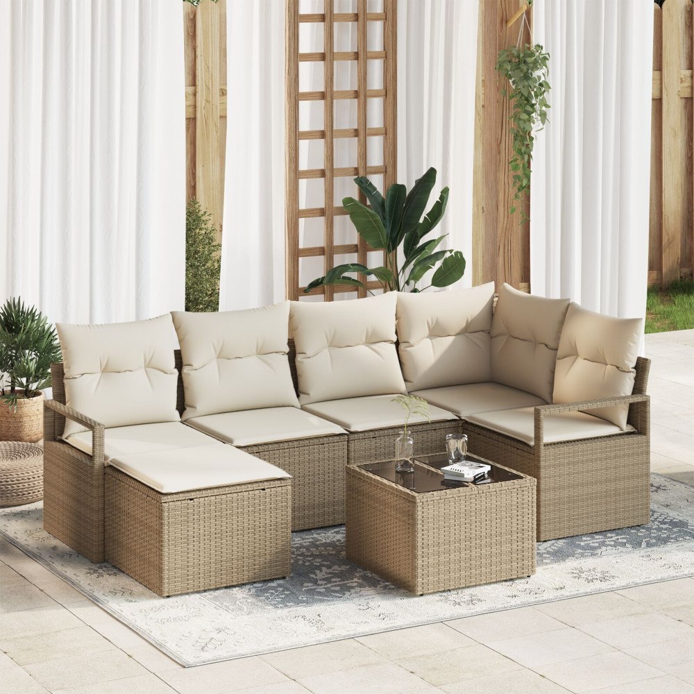 vidaXL Soffset 7 st Beige och gräddfärgad konstrotting
