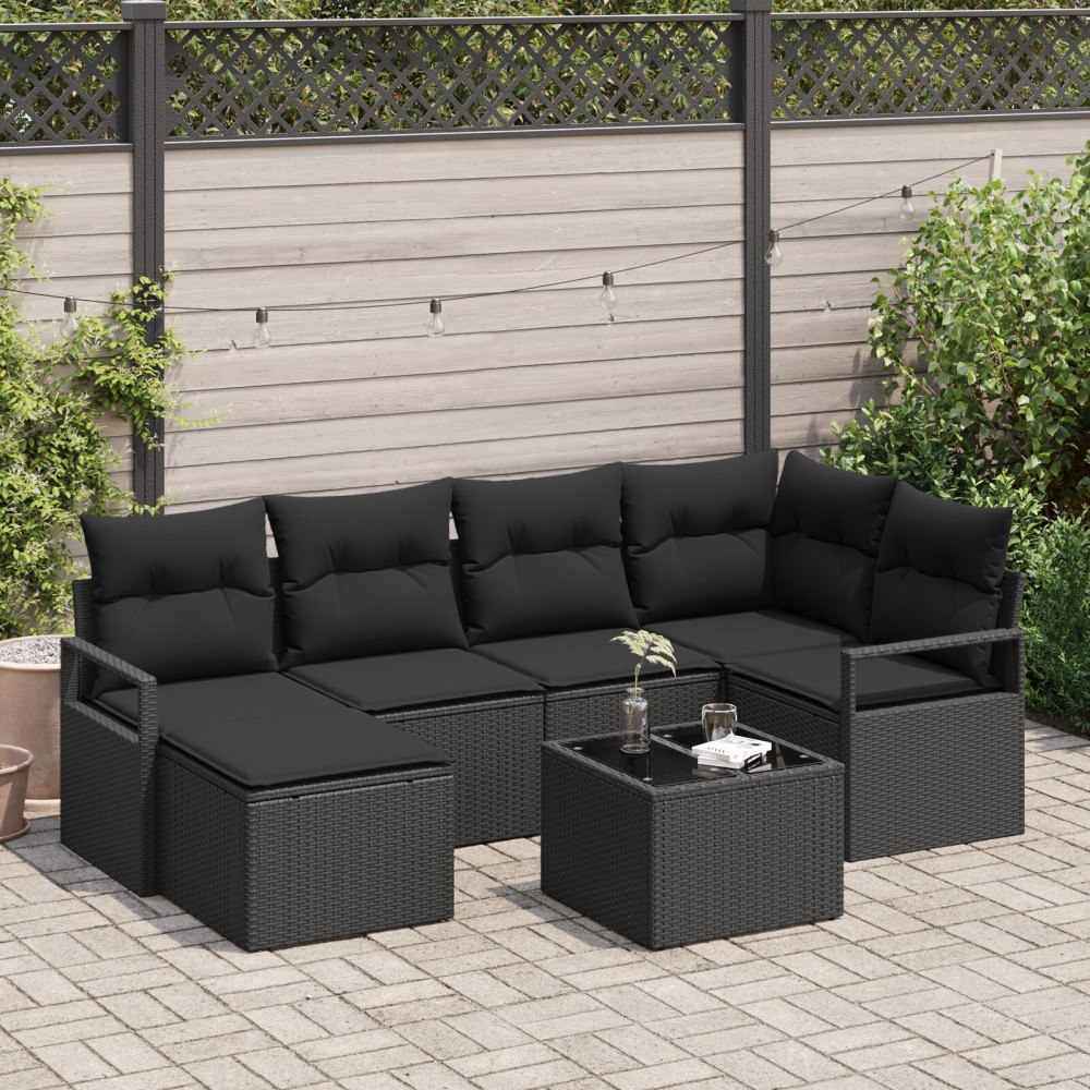 vidaXL Soffset 7 st Svart konstrotting