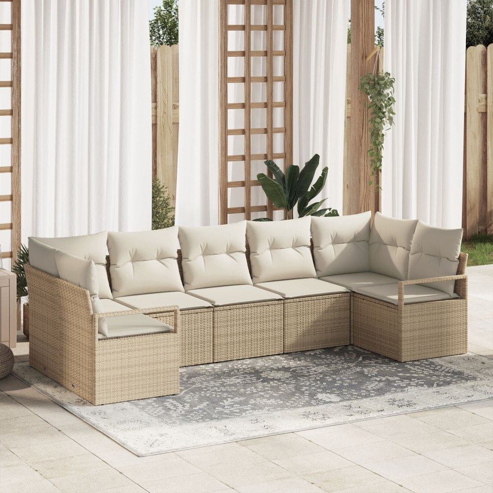 vidaXL Trädgårdsoffset 7 st Beige och vit konstrotting
