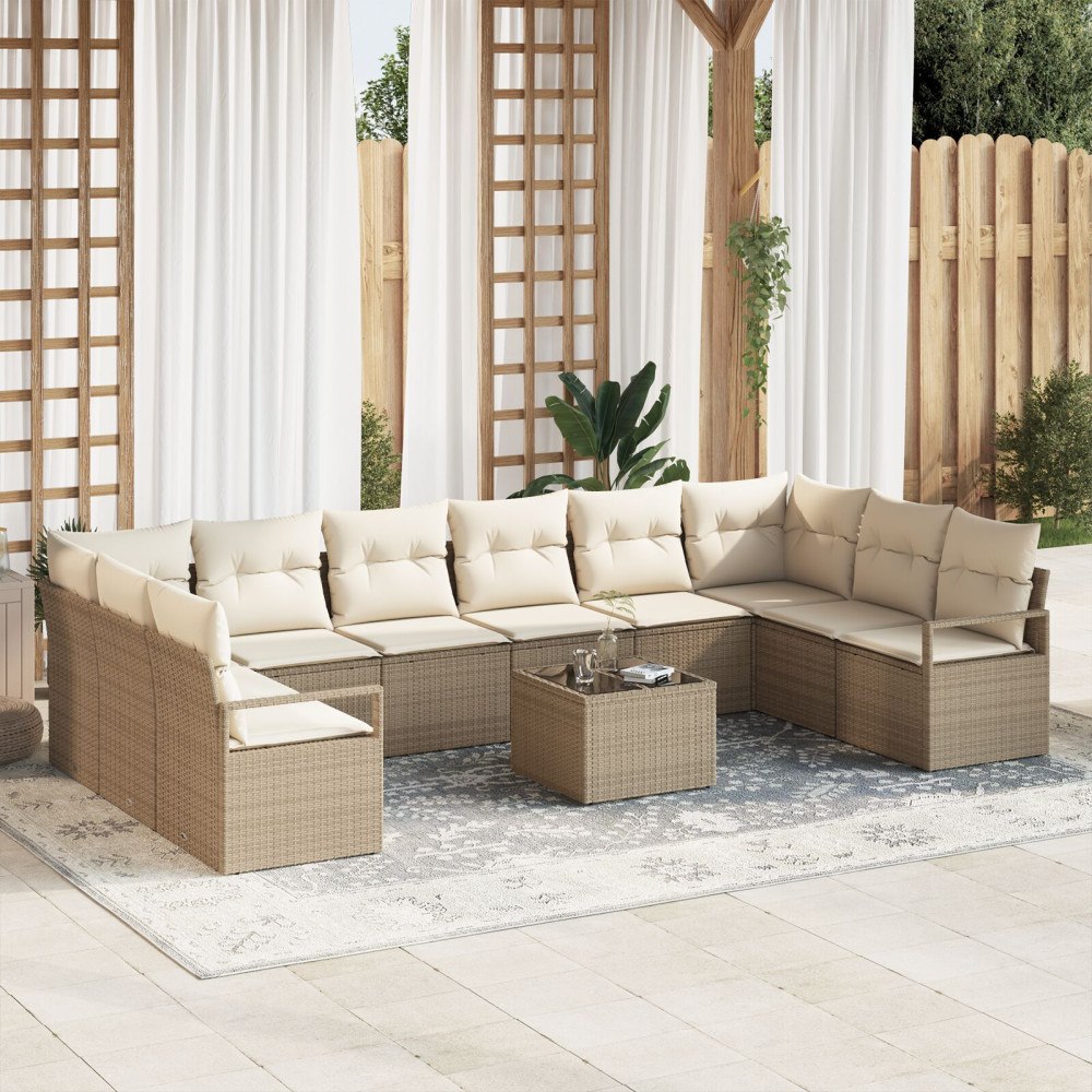 vidaXL Trädgårdsoffset 11 st Beige och gräddfärgad konstrotting